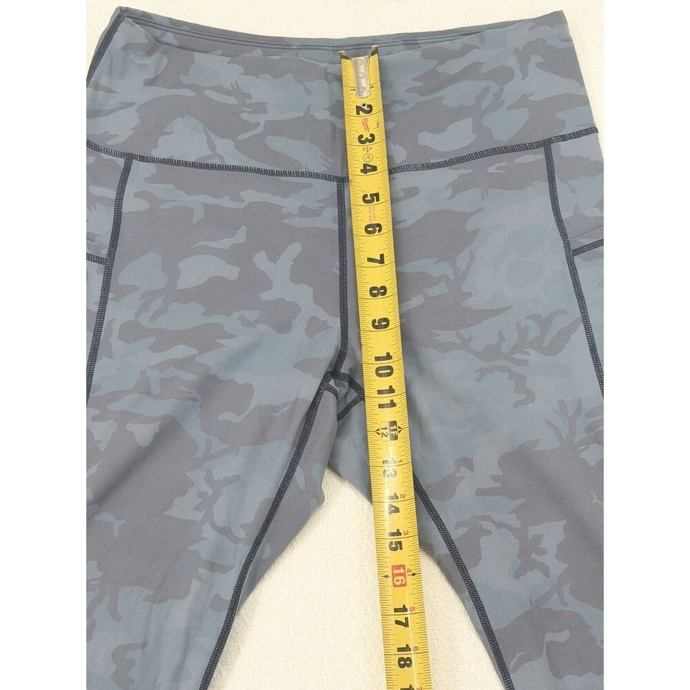 SIORO Womens Leggings L High Waist Pockets Blue Camo Activewear Yoga Workout